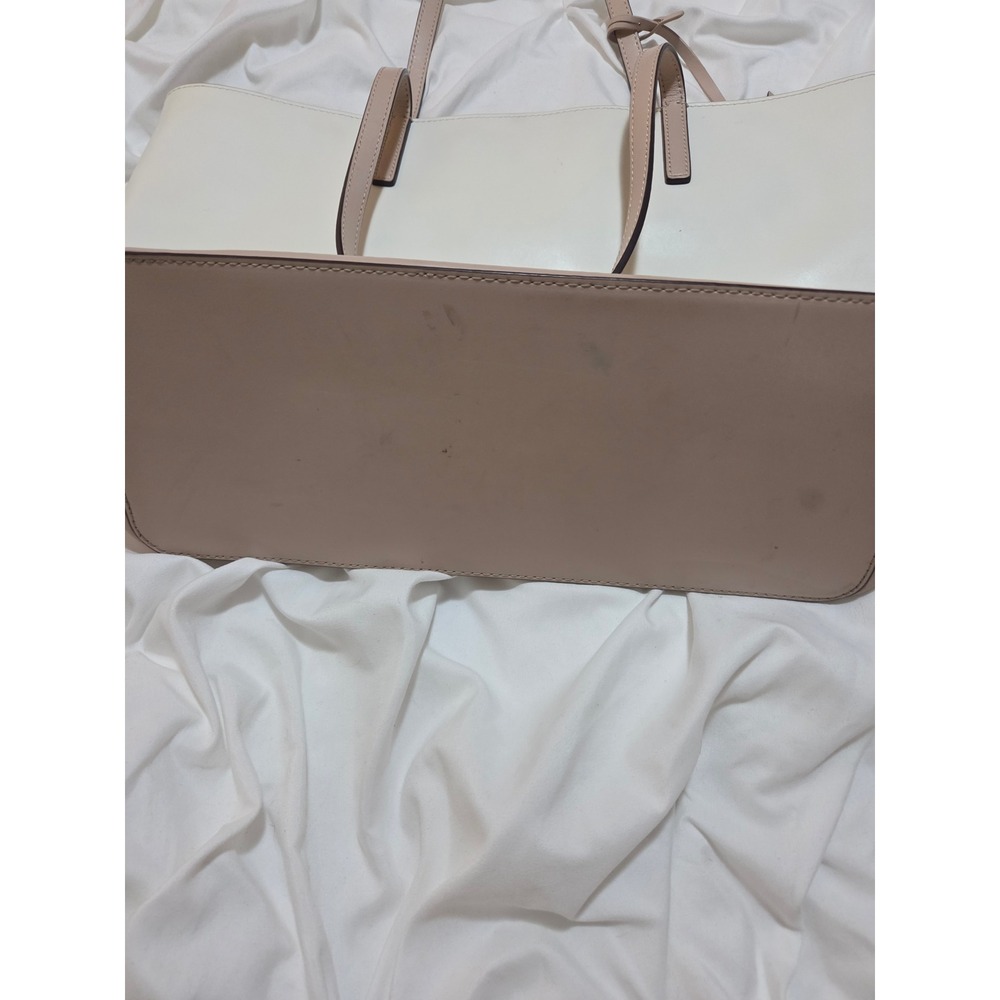 Kate Spade New York Two Tone Leather Tote Bag Cream Pink Colorblock Shoulder Bag - Picture 5 of 8